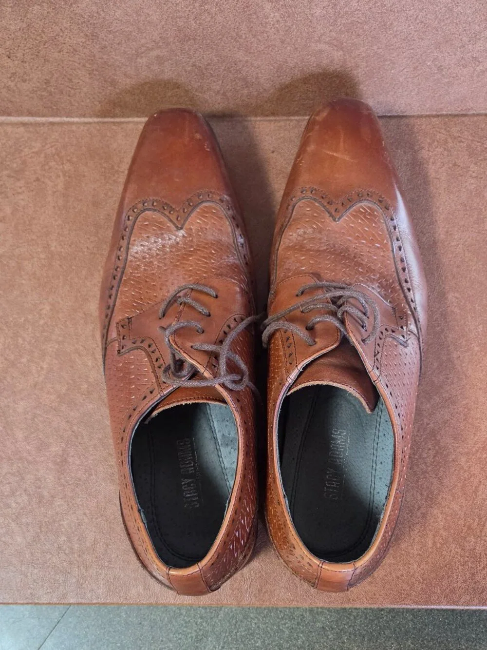 Stacy Adams Men's 25010-211 Cognac Brown Wingtip Leather Shoe Men's 10.5 W